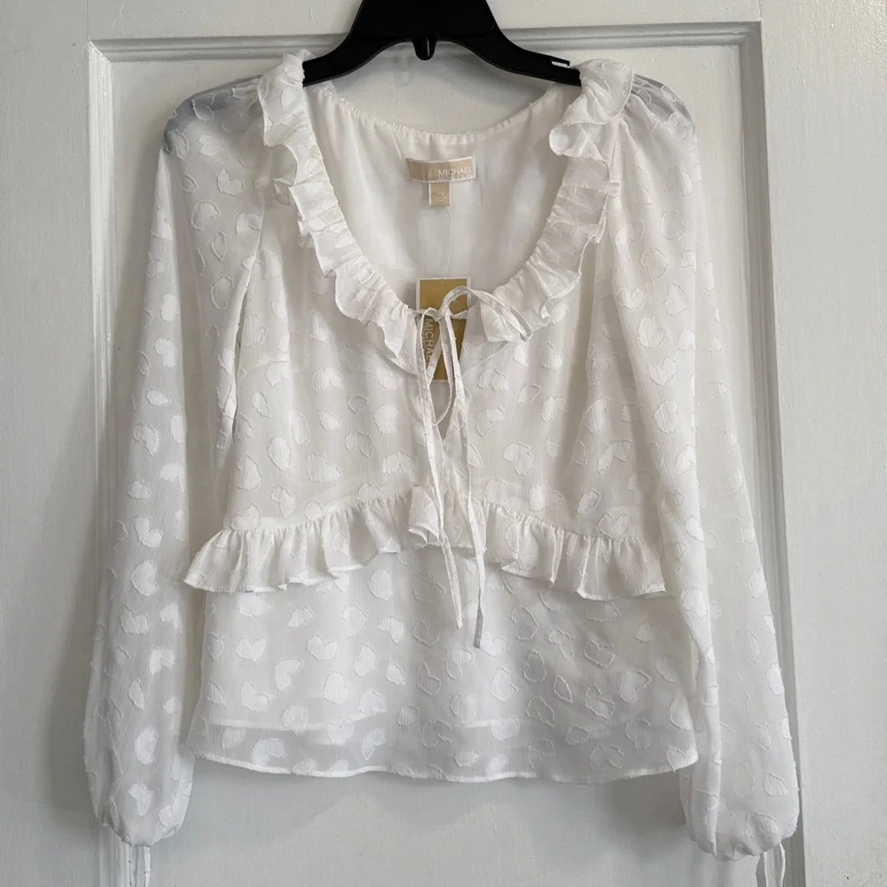Michael Kors White Sheer Long Sleeve Blouse NWT Size:XS - Picture 1 of 3